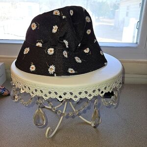 Alice + Olivia Black Bucket Hat with Daisy Print